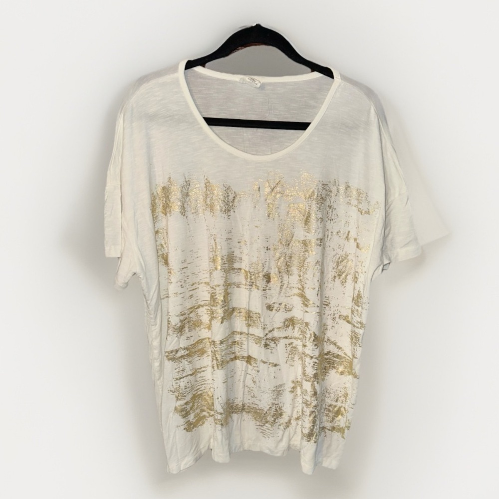 Andrea‎ Jovine White Tee with Gold Foil Abstract Print